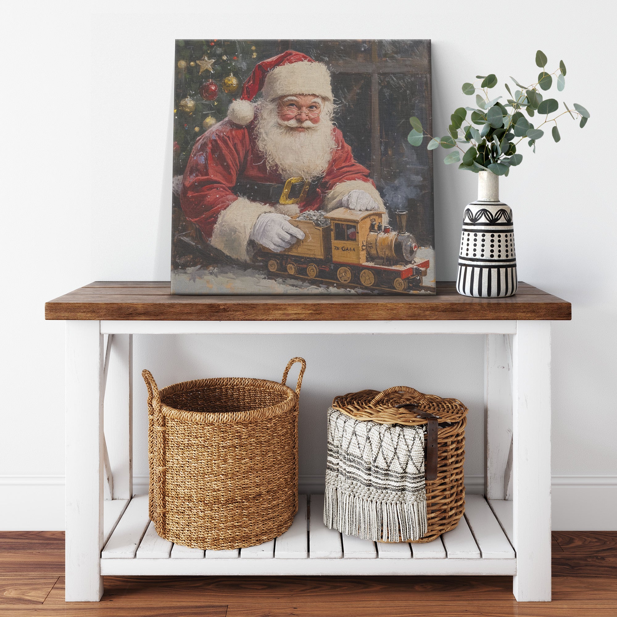 Vintage Santa Canvas Wall Art – Toy Train