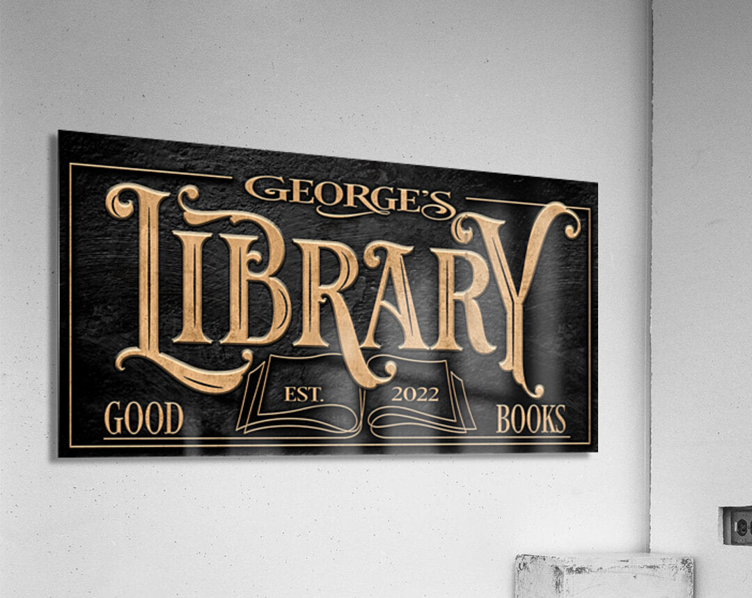 Personalized Black and Gold Library Sign