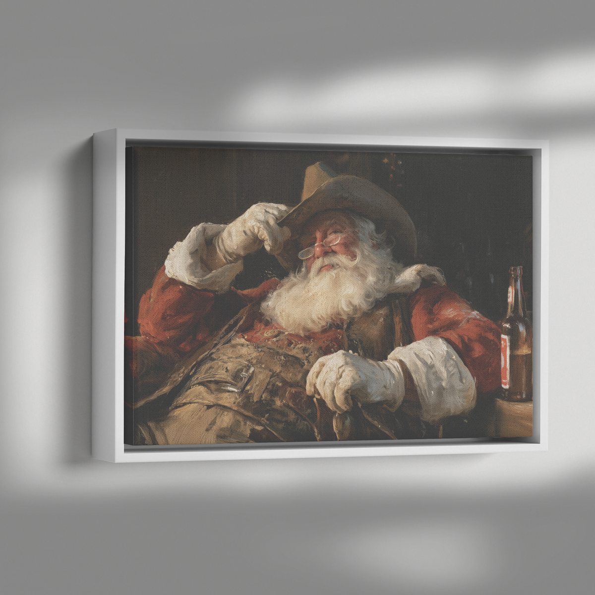 Cowboy Santa resting canvas lit from the side
