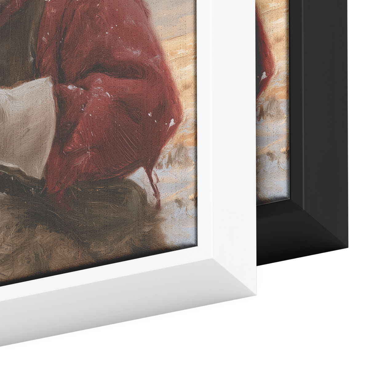 Western Santa in the snow canvas frame color options