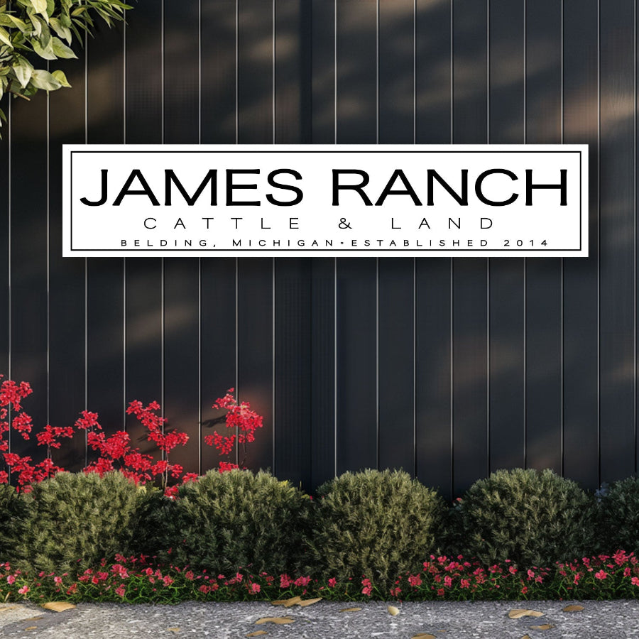 cattle ranch sign on white background with black lettering