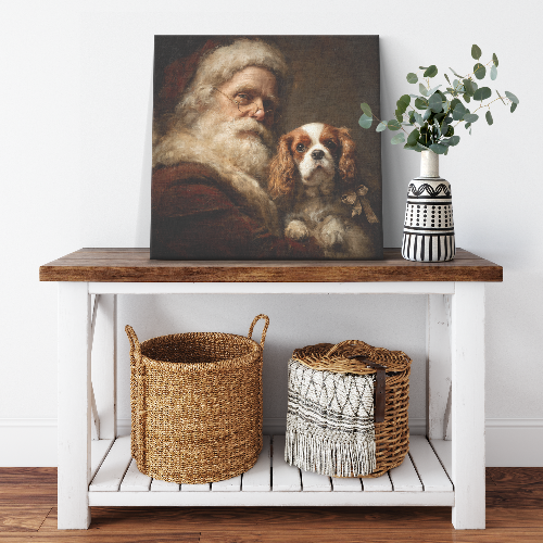 Cavalier King Charles Spaniel Santa Art Canvas Portrait