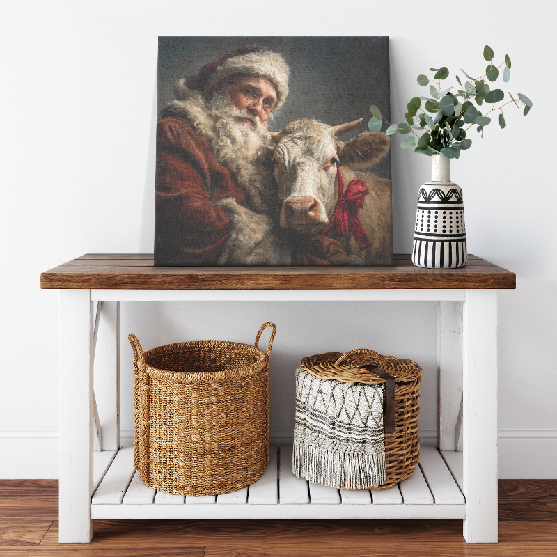 christmas cow art of santa and cow canvas
