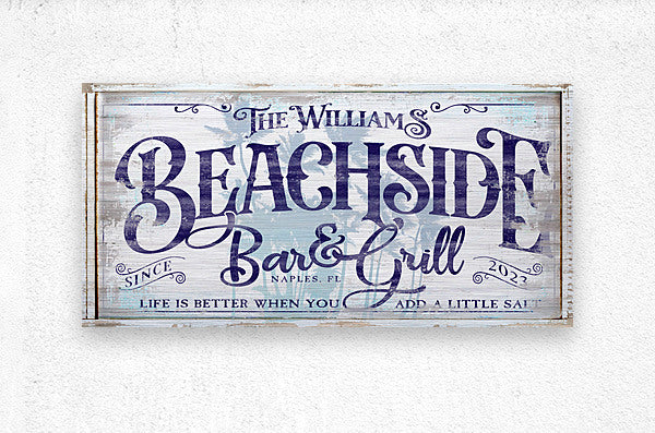Beachside Bar and Grill Personalized Beach Sign