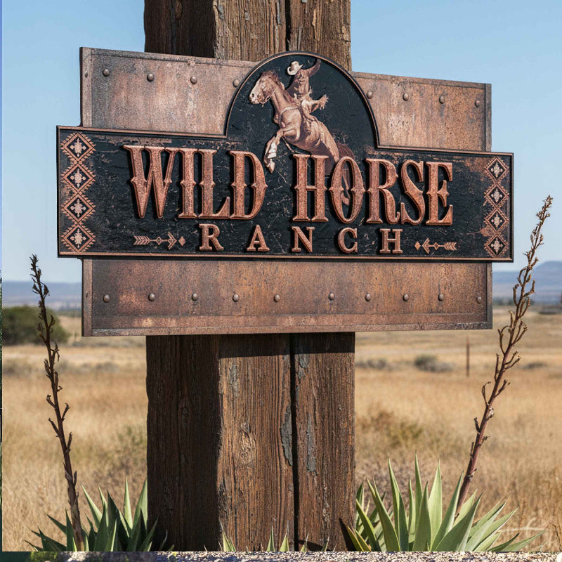 Custom Cattle Ranch Sign and Horse Ranch Sign on Wooden Beam