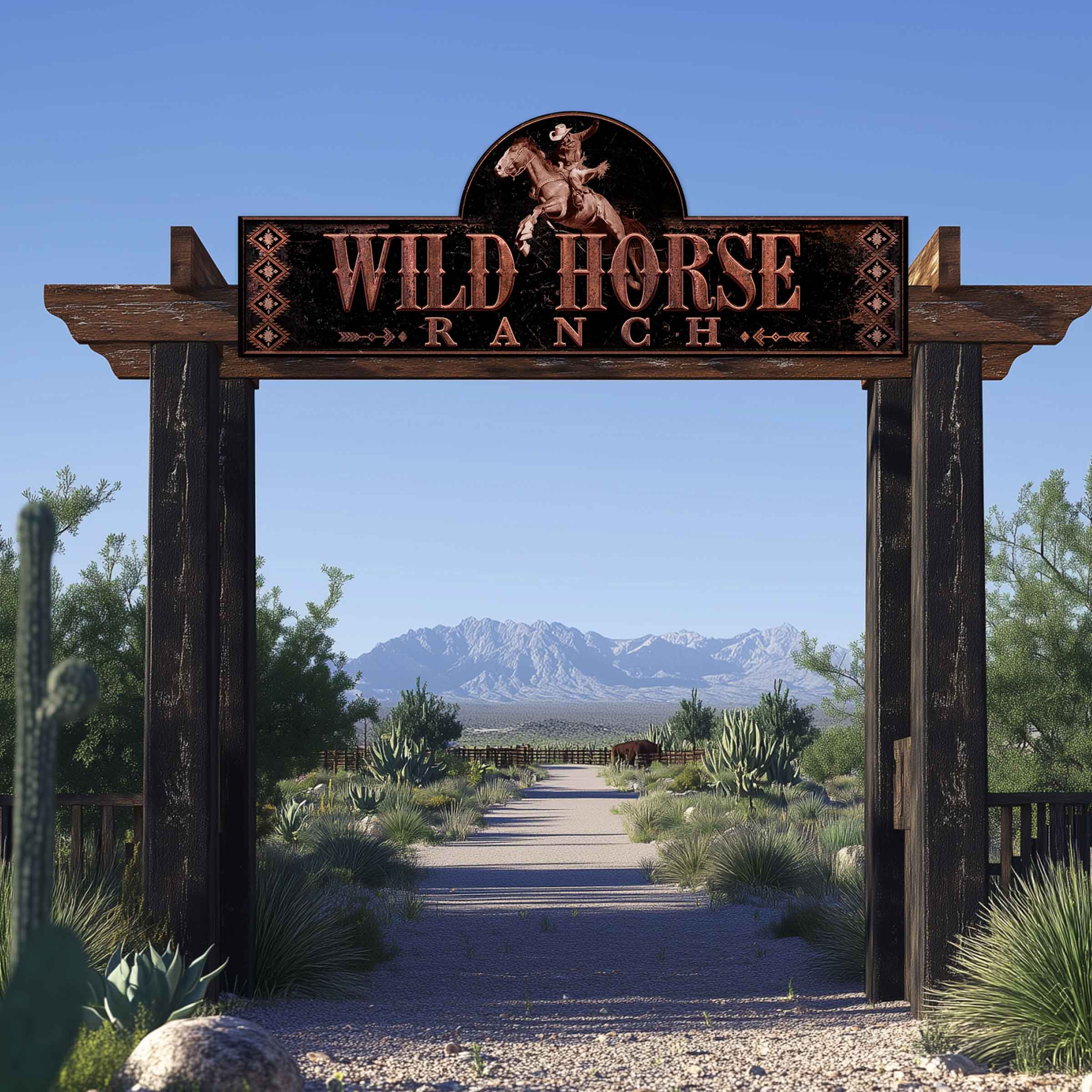 custom farm sign on a wooden entrance sign.