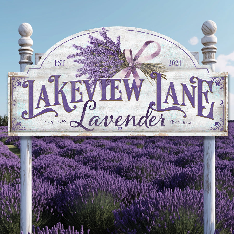 farm entrance signs for a lavender farm made of aluminum but look like wood