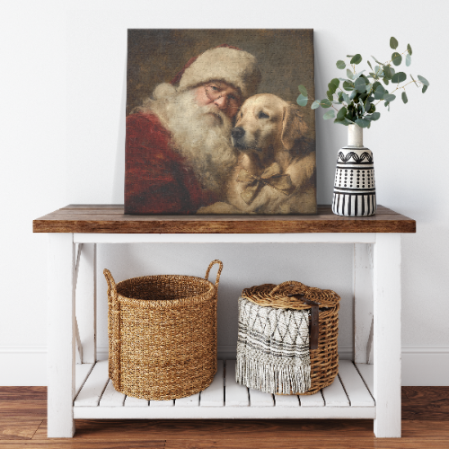 Golden retriever santa art portrait