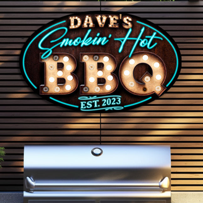Backyard Bar and Grill Sign - Smokin' Hot BBQ Metal Sign