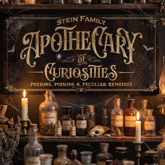 Halloween apothecary sign personalized with a family name, gothic halloween wall decor