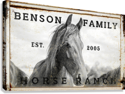 horse stable art of a horse on distressed background with family name and est. date