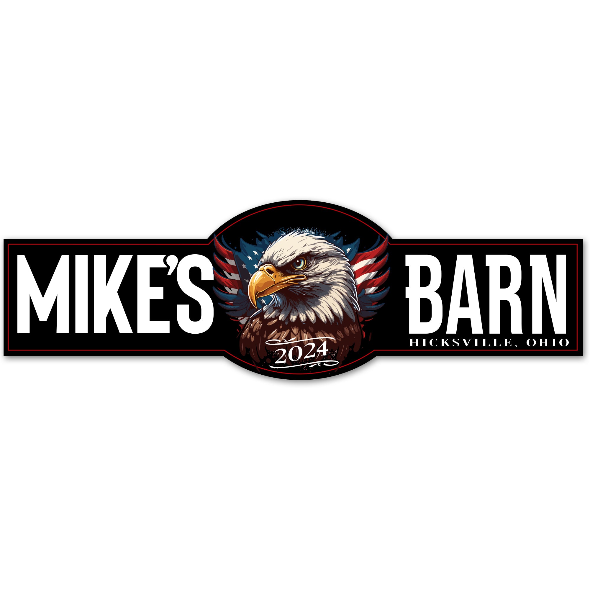 Patriotic Barn Signs with american flag and bald eagle with name, city and state.