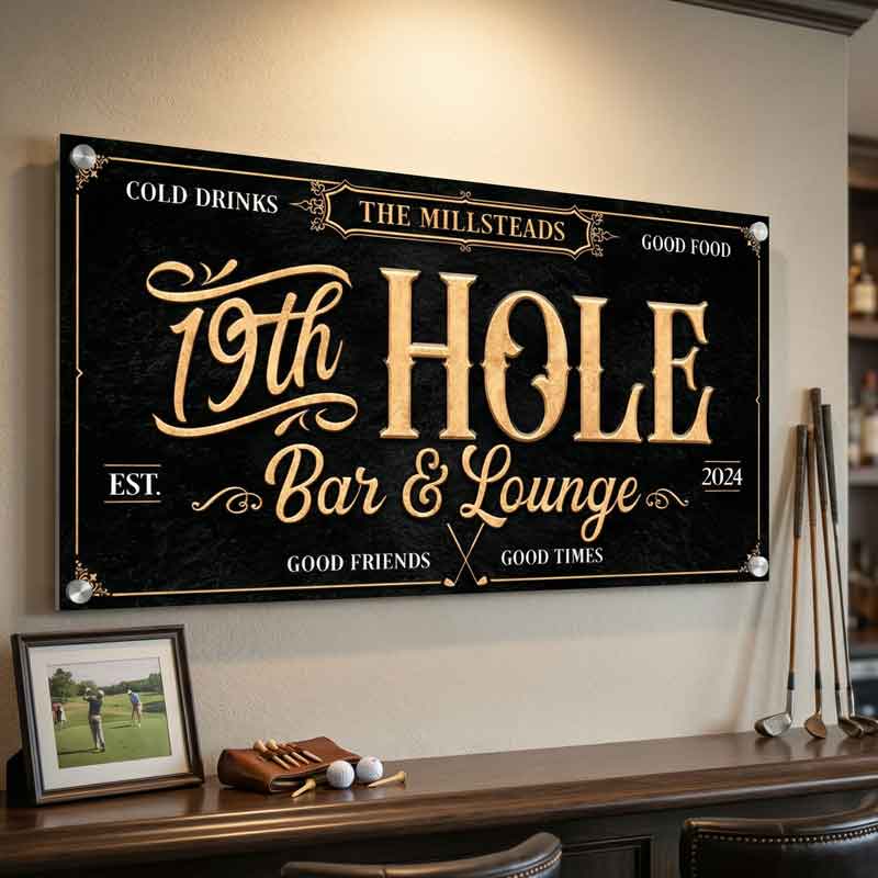 19th Hole Bar Sign & Golf Decor