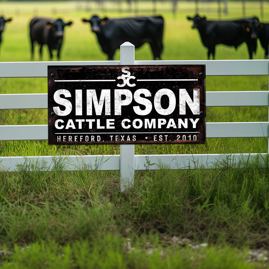 metal cattle ranch sign on a distressed background personalized