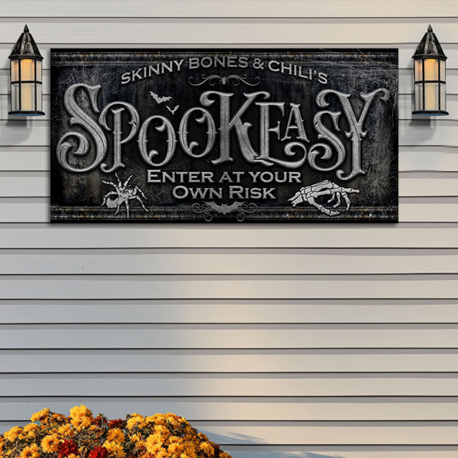 metal Halloween Sign with the word Spookeasy on it.