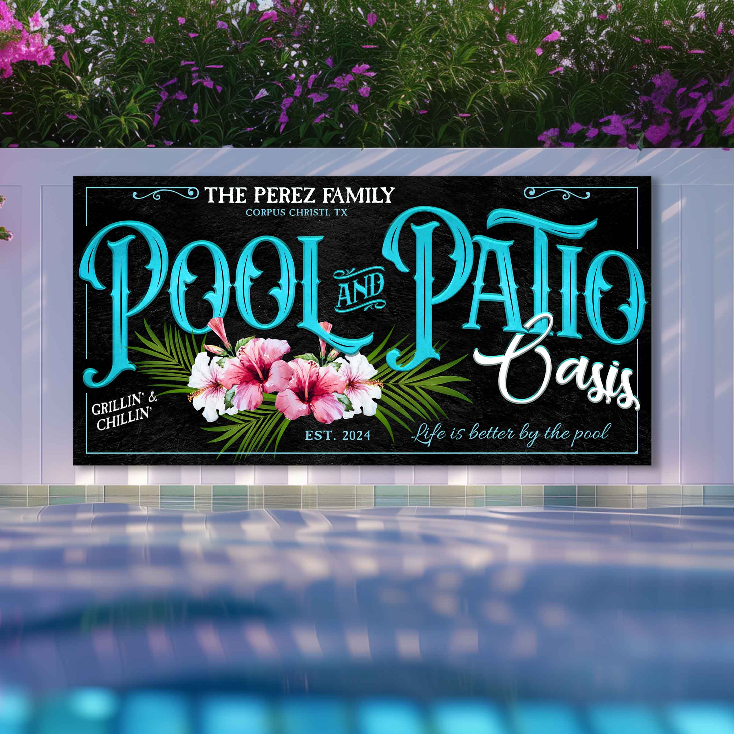 Pool and Patio Metal Sign Pink Hibiscus