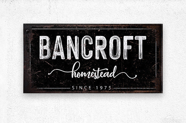 farmhouse wall decor- family name and homestead with date on black with white lettering