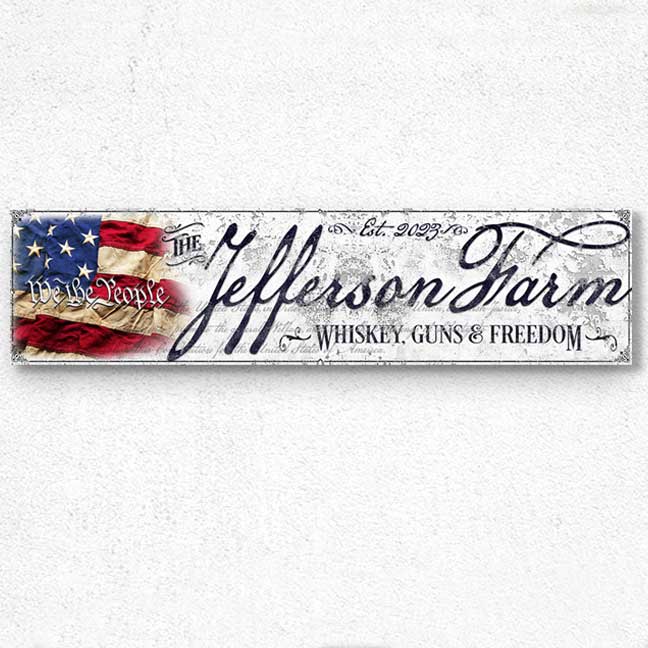 patriotic sign for a barn on white distressed background with the words We the People