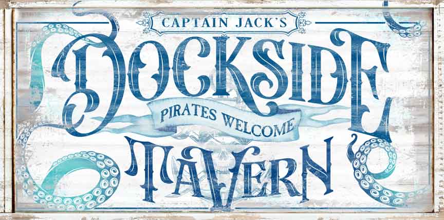 Pool and patio sign- dock sign-boat sign on distressed faux wood with the words - Dockside Tavern Pirates welcome - personalized