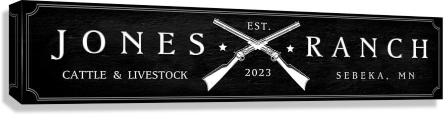 ranch sign made of canvas for indoors black and white personalized