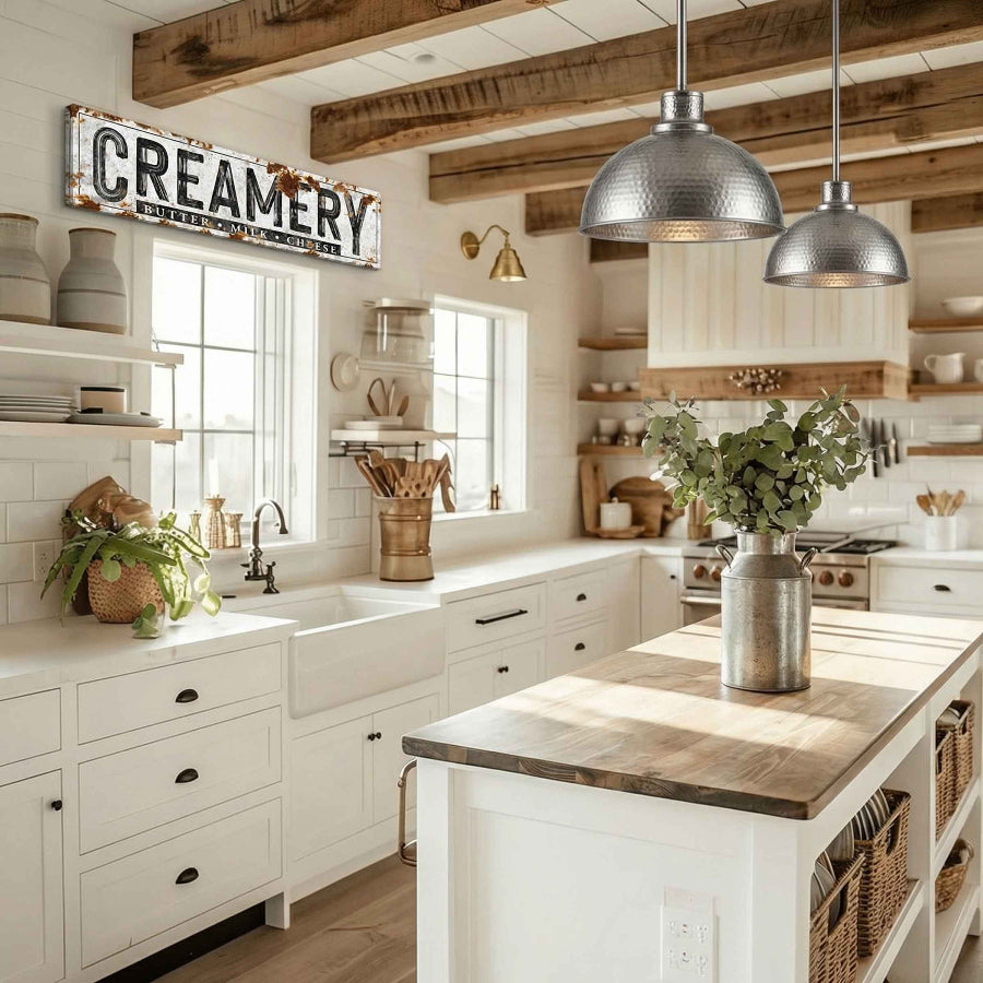 rustic farmhouse decor sign over the sink in of a rustic farmhouse kitchen