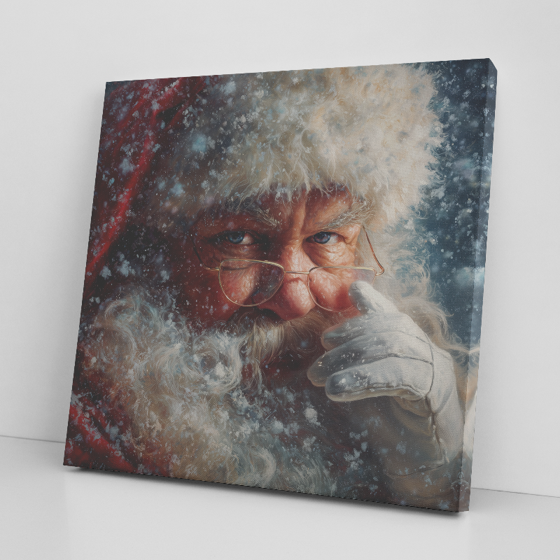 santa art canvas print of a close up of Santa looking at the camera