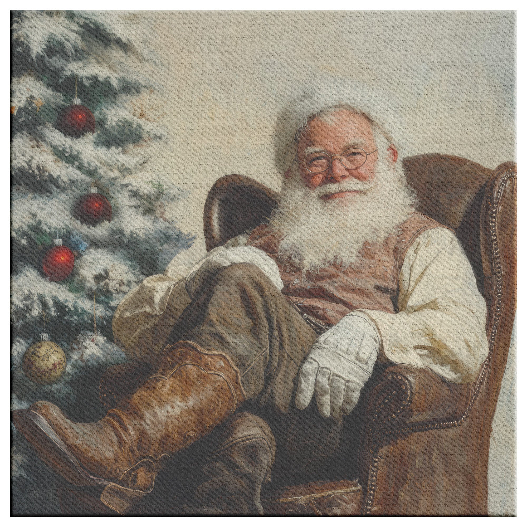 santa art cowboy santa sitting by the tree