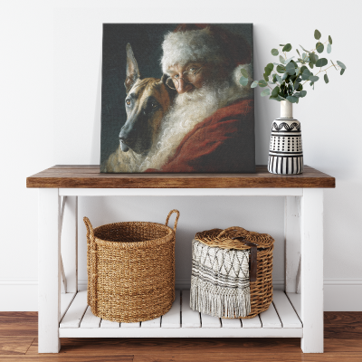 santa art of him holding a great dane