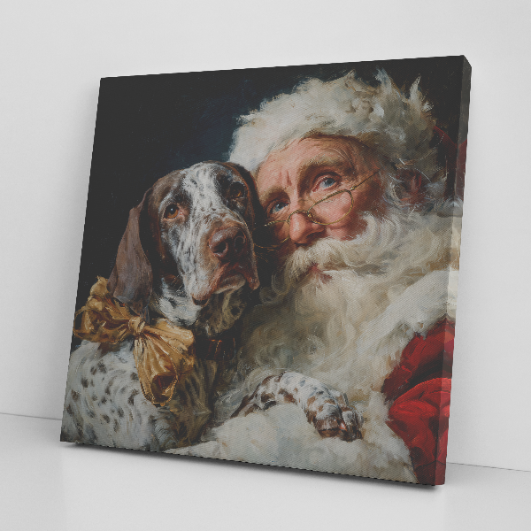 Santa with German Shorthaired Pointer, classic santa art