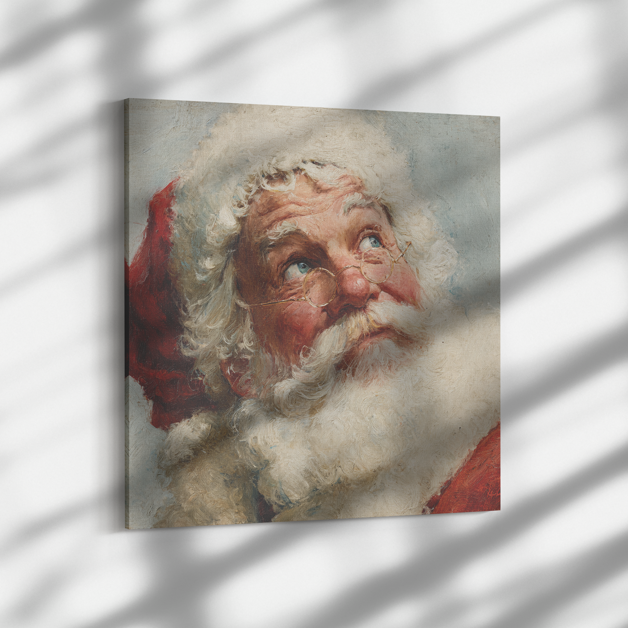 santa art of him looking up towards the night sky.