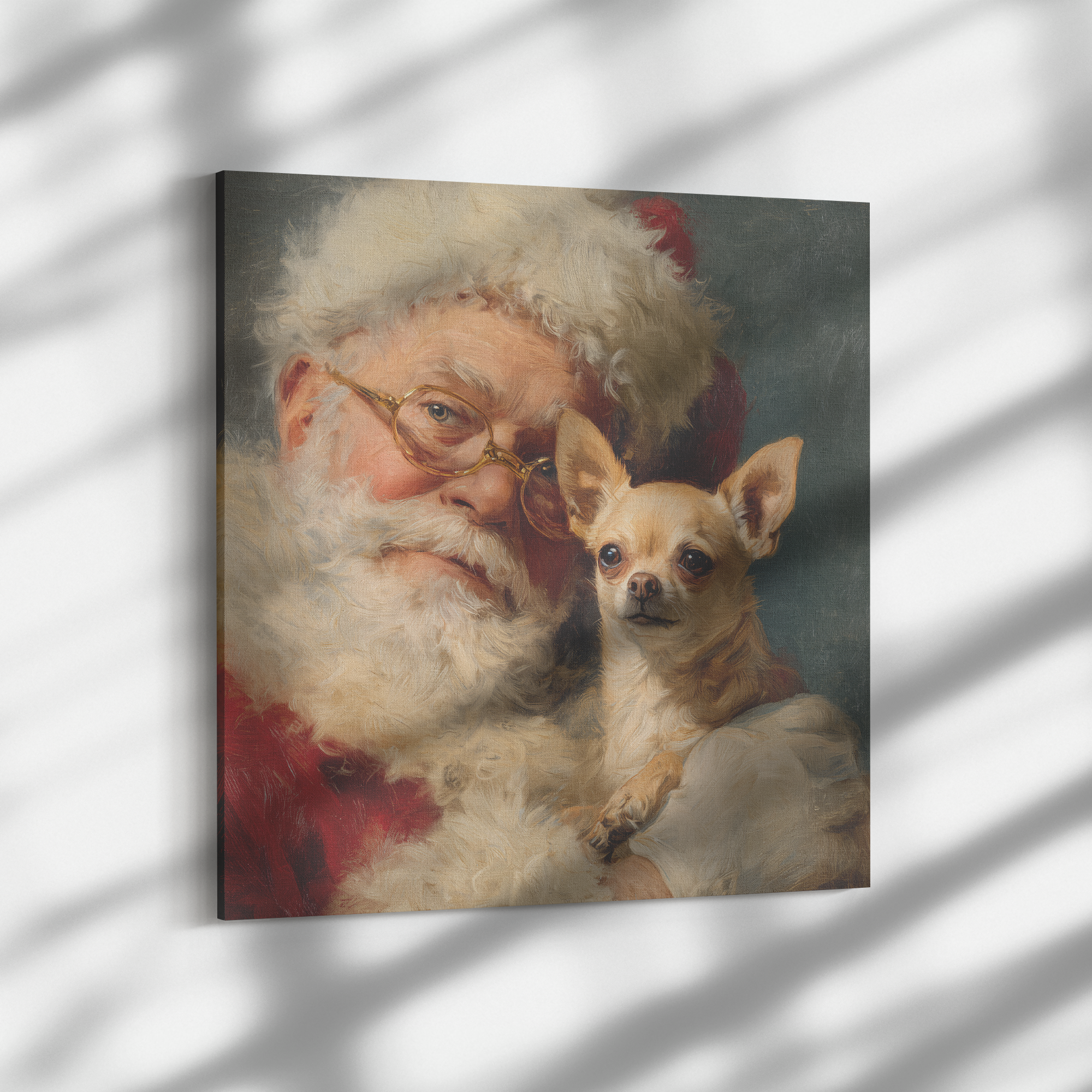 santa art with chihua dog on canvas