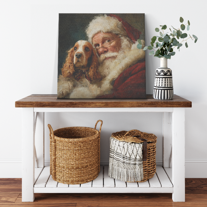 santa art with dog- cocker-spaniel