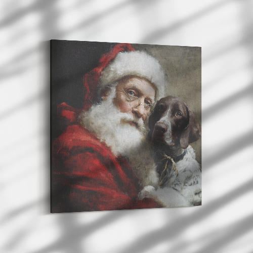Santa with German Shorthair (GSP), classic Santa Art