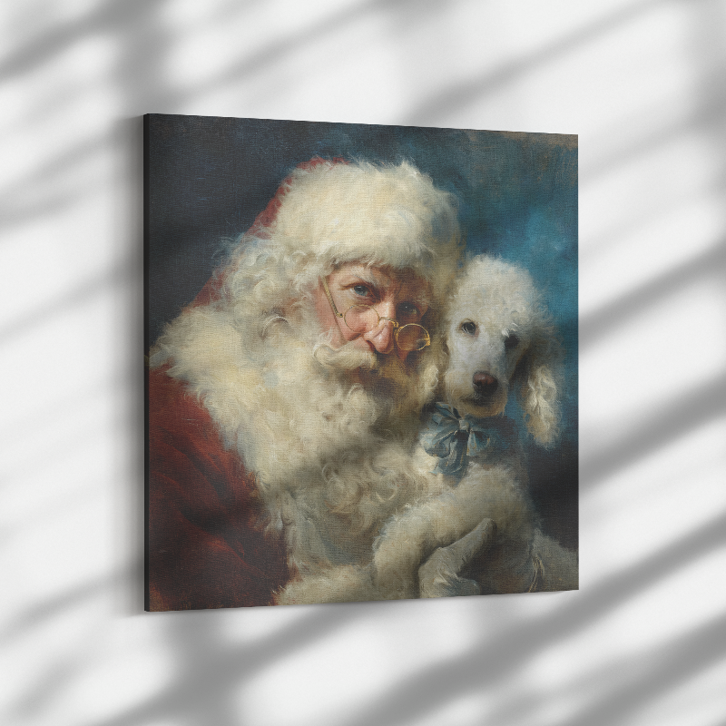 Santa art with poodle canvas print