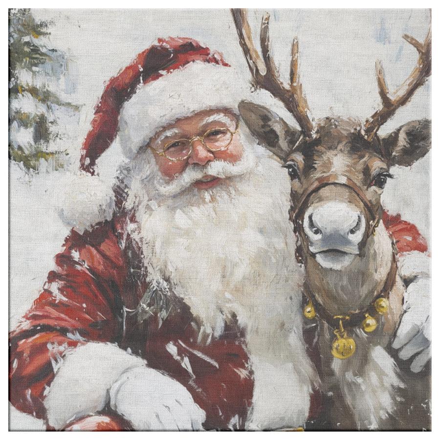 Santa art with reindeer oil painting style