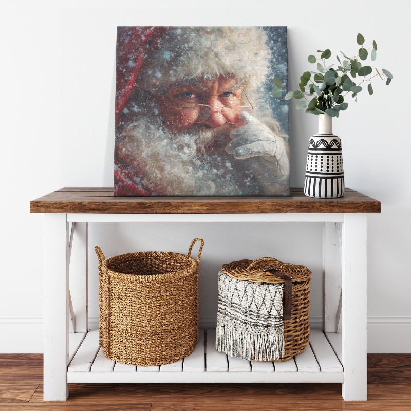 santa claus paints of his face close up pushing his glasses