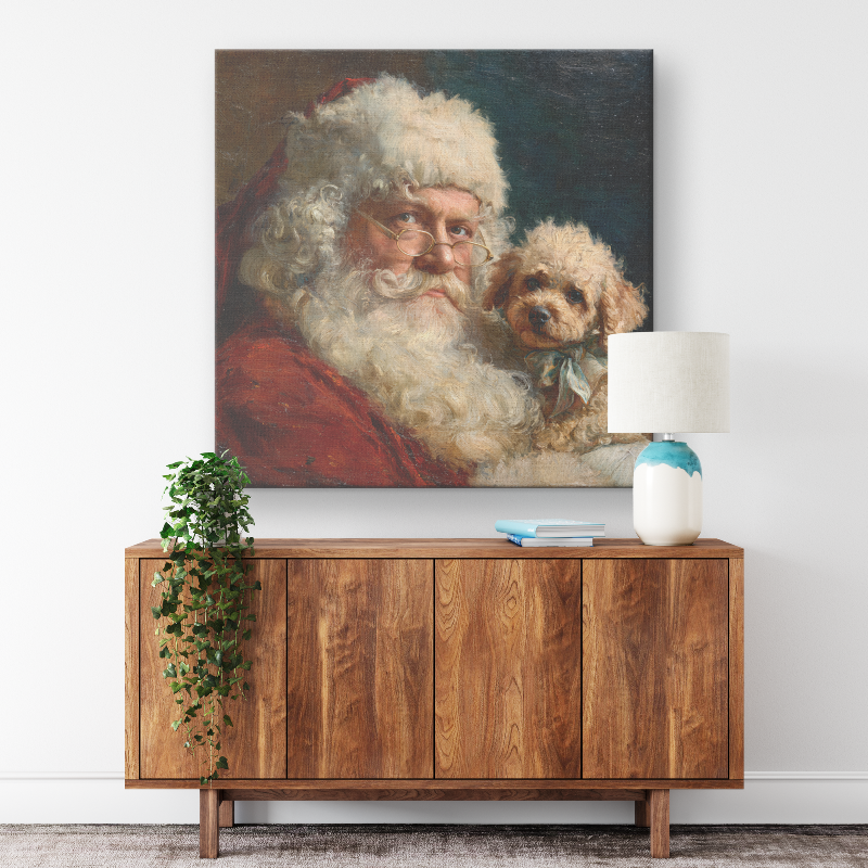 Santa with Toy Poodle — nostalgic holiday canvas