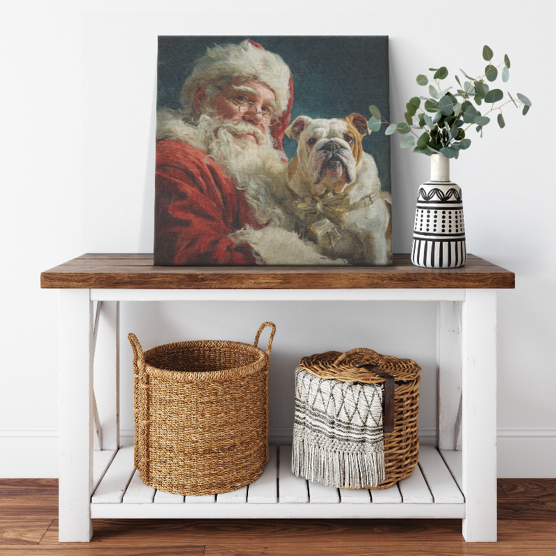 santa paintings with bull dog