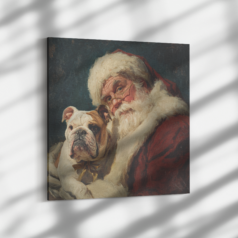 santa paintings with pet canvas art print