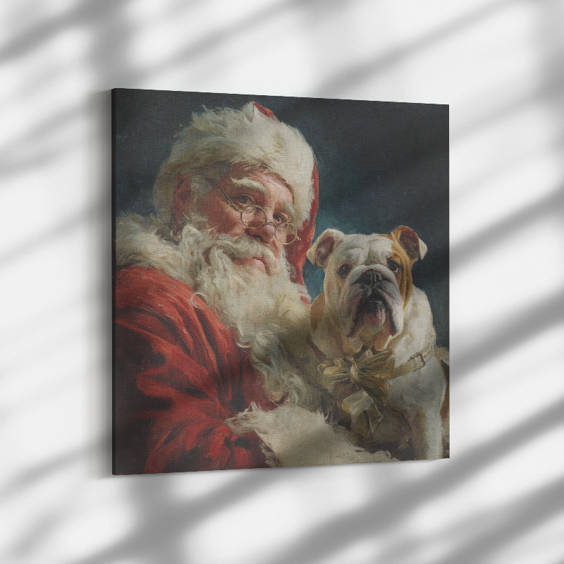 Santa pet prints bulldog on canvas
