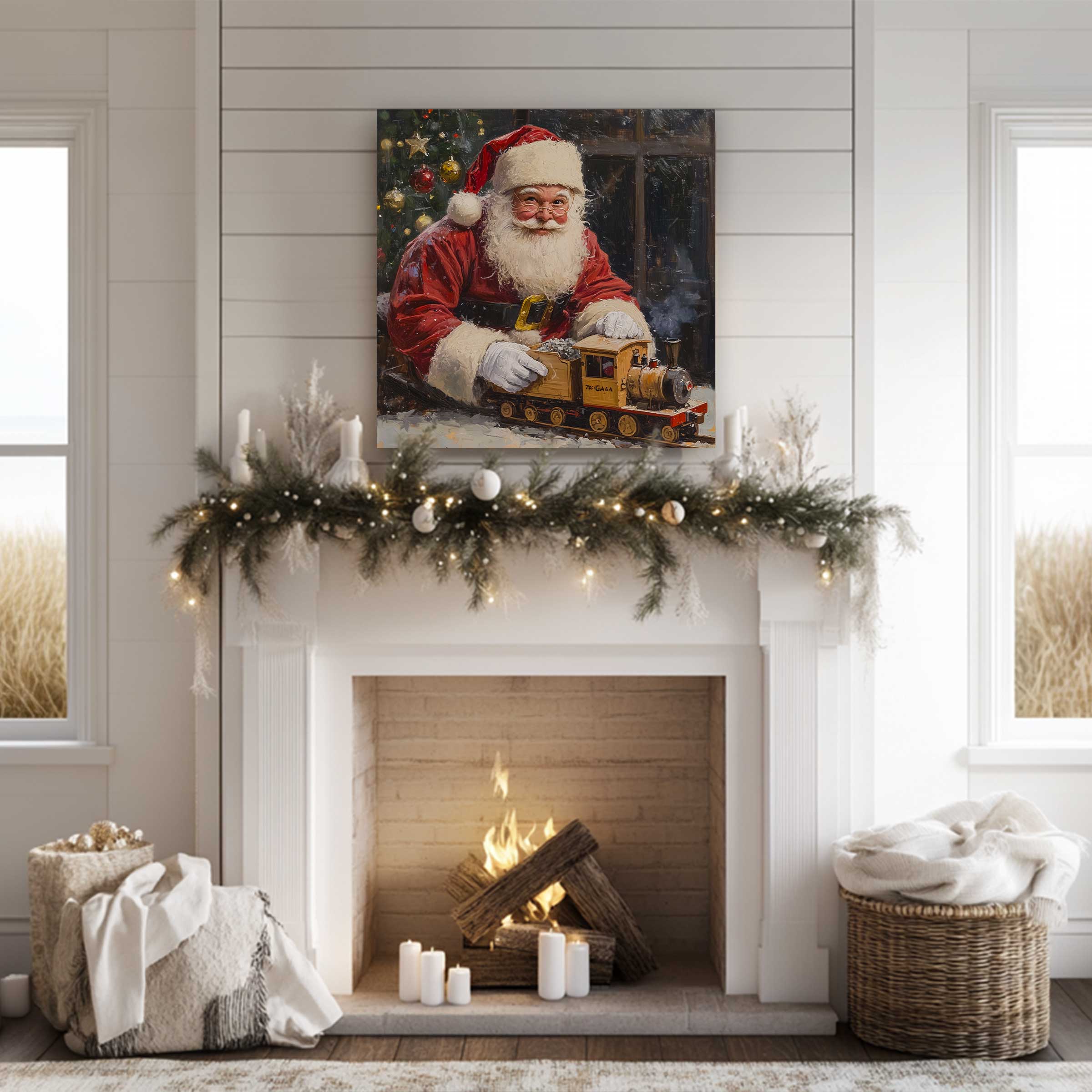 Vintage Santa Canvas Wall Art – Toy Train