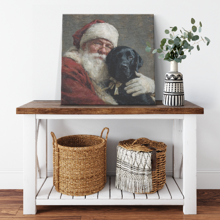 santa with black lab art canvas