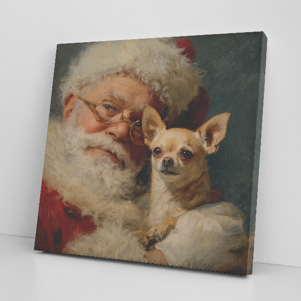 Santa with Chihuahua, classic Santa Art—ready to hang