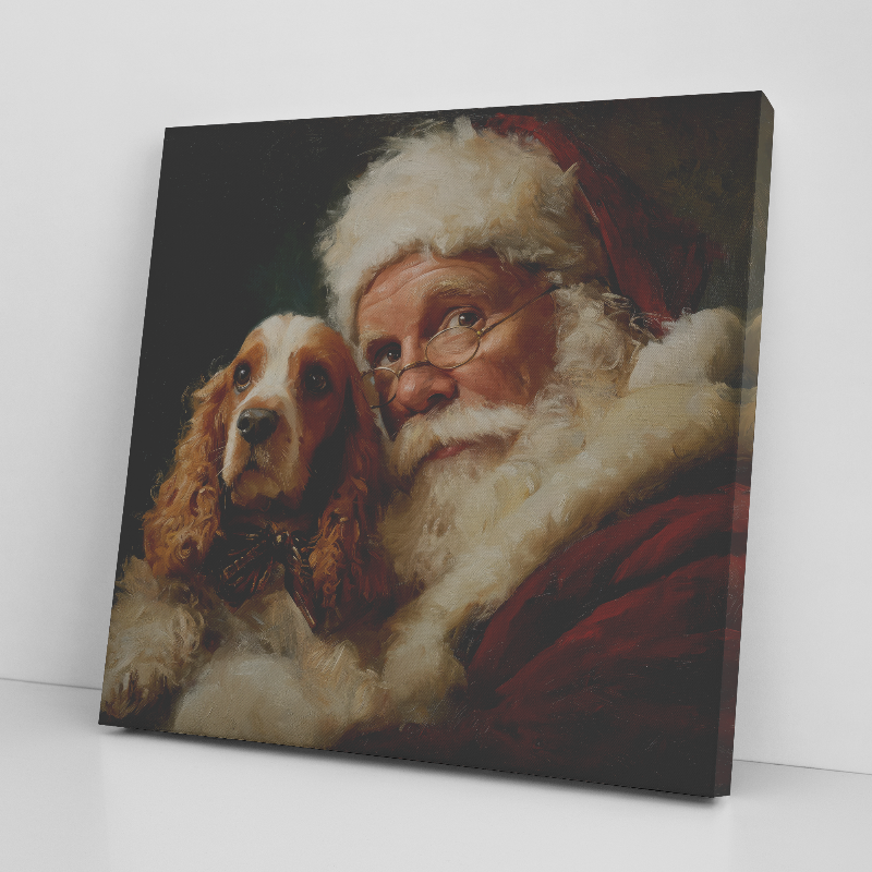 Santa with Cocker Spaniel, classic Santa Art
