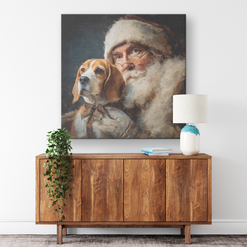 Santa with dogs canvas artwork
