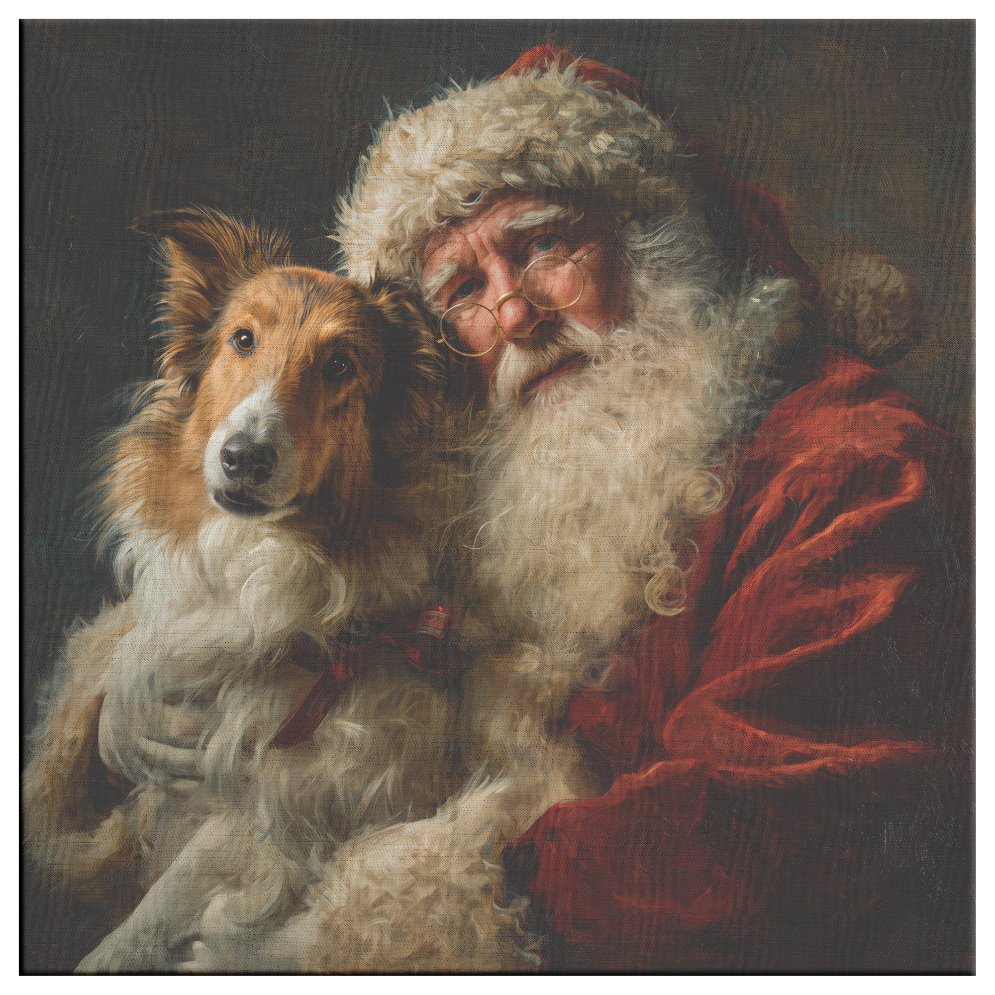 Vintage Santa With Rough Collie — Canvas Portrait