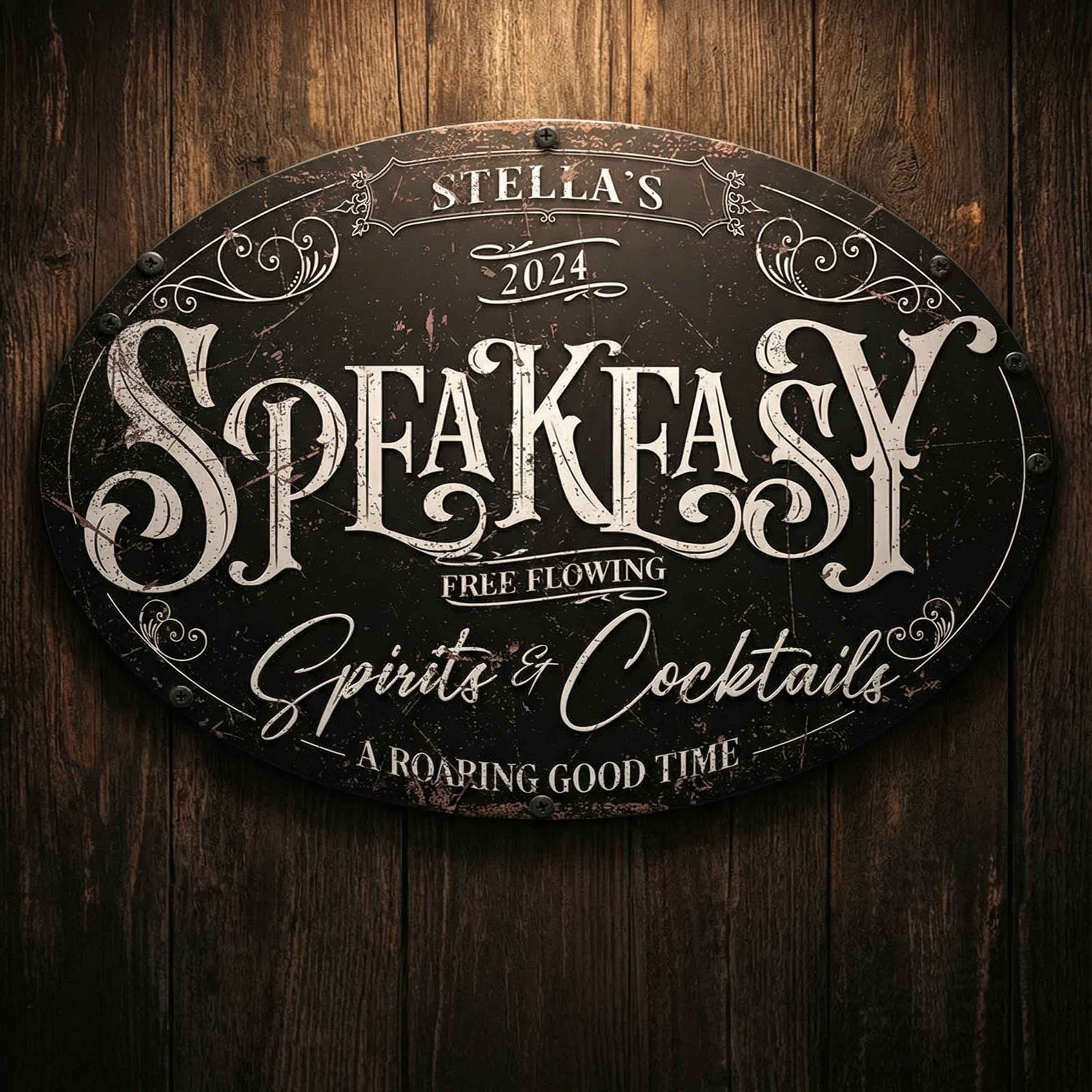 Personalized Metal Speakeasy Bar Sign – Vintage Spirits & Cocktails Wall Décor