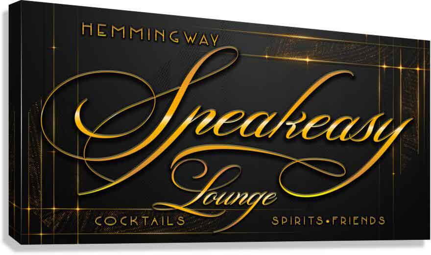 speakeasy sign decor on black with gold and name