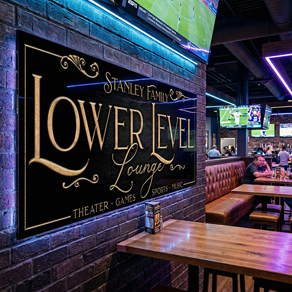 Personalized Lower Level Sign - Basement Bar Man Cave Decor