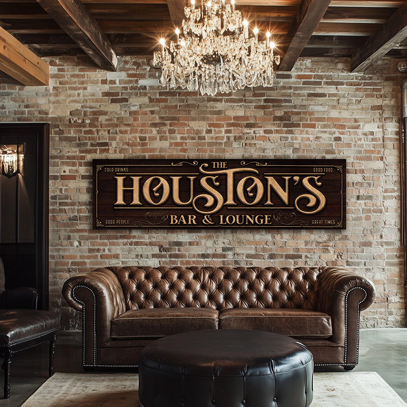 Tailor Made Bar signs in gold lettering on wood 